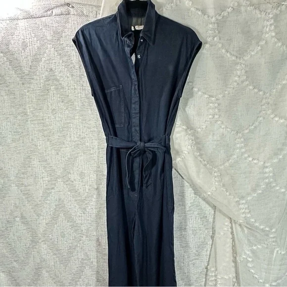 NWT 7 for all mankind angular pocket denim jumpsuit in rinsed night blue size S - Picture 1 of 11